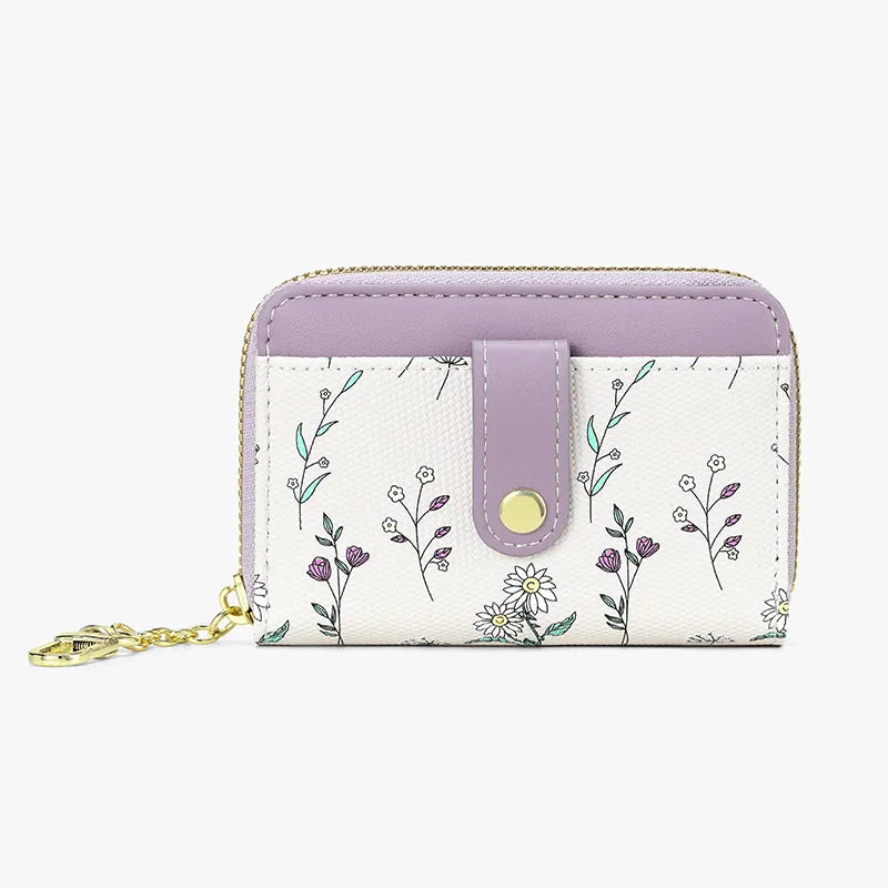 New Arrival Floral Zipper Mini Wallet Women's Compact Coin Purse Multi-Functional Storage Card Holder Fashionable PU Leather