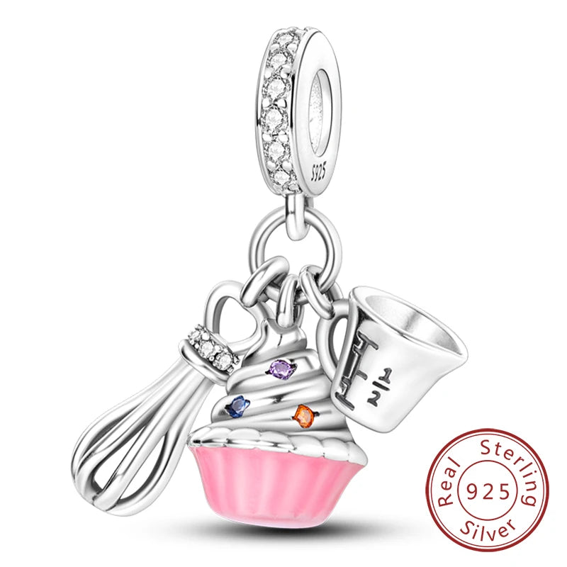Fit Original 925 Sterling Silver Charms Beads Wine Glass Coffee Cup Charms Pendant For Women Bracelet Charms DIY Jewelry Gift - élise & madelyn