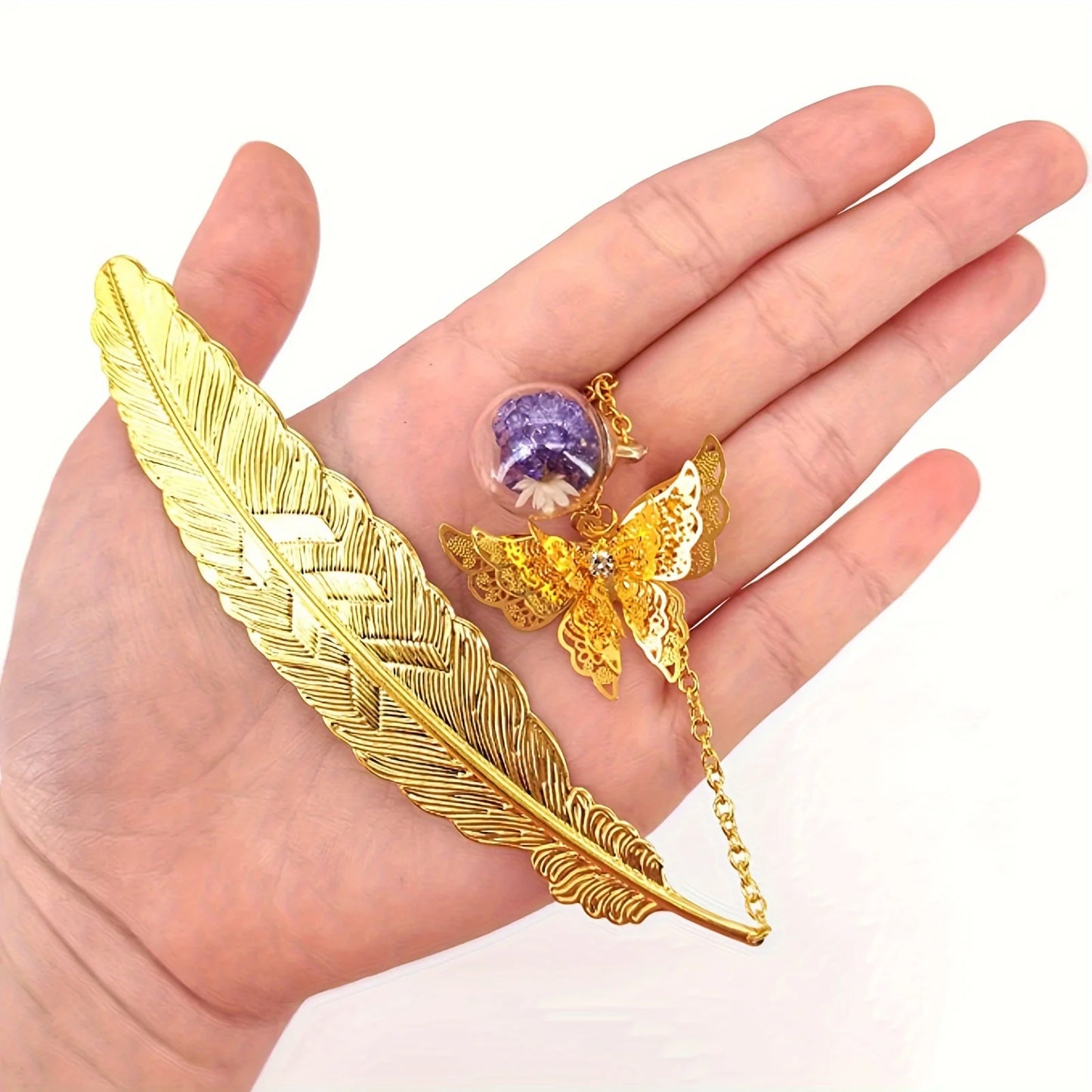 1PC elegant metal bookmark - decorated with golden feathers and flowers, a school gift, a Christmas and Valentine's Day gift - élise & madelyn