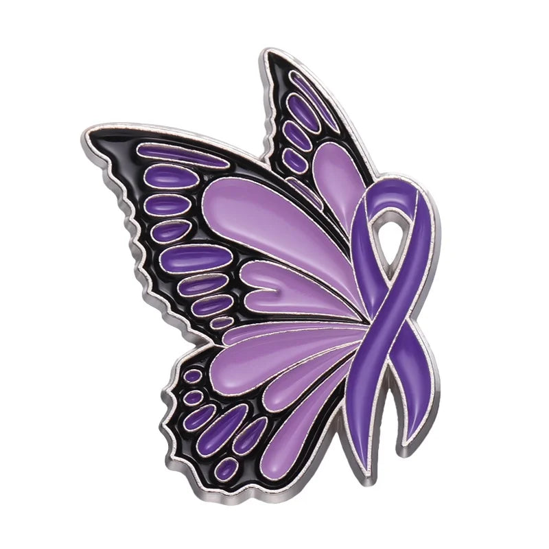 Pink Butterfly Enamel Awareness Pin – Breast Cancer & Purple Awareness Month Symbol Brooch