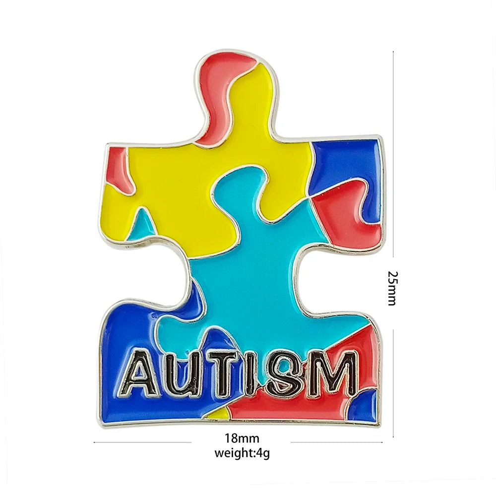 Autism Awareness Metal Lapel Pin, Puzzle Ribbon and Heart Design Badge Brooch For Your Choose