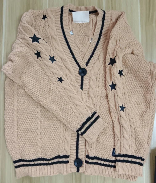 Fearless-Era Inspired Knitted Cardigan – Star Embroidered Cable Knit | Fan-Made Dupe - élise & madelyn