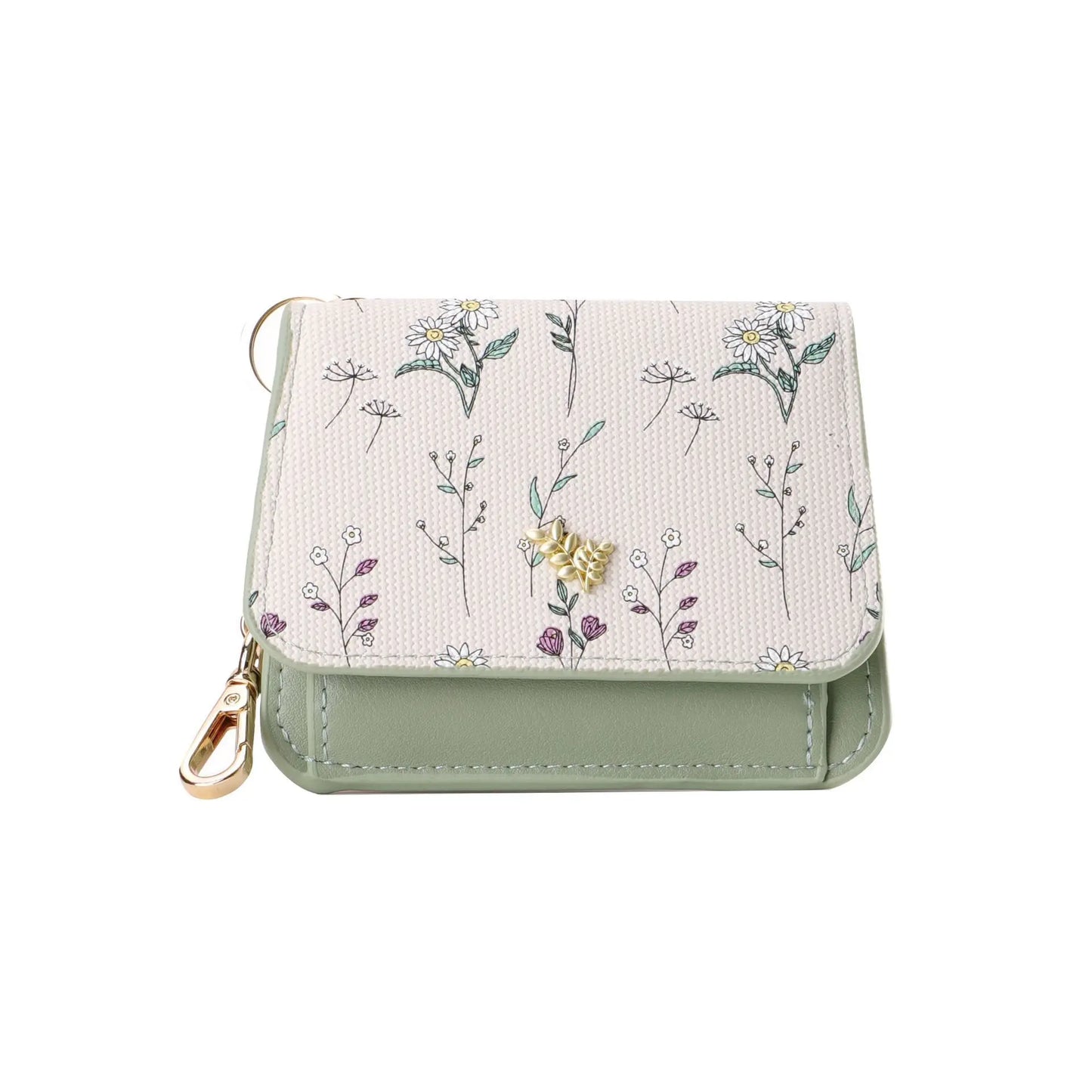Portable Thin PU Floral Card Holder Women's Compact Keychain Coin Purse Spring Summer Versatile Lightweight Wear Resistant