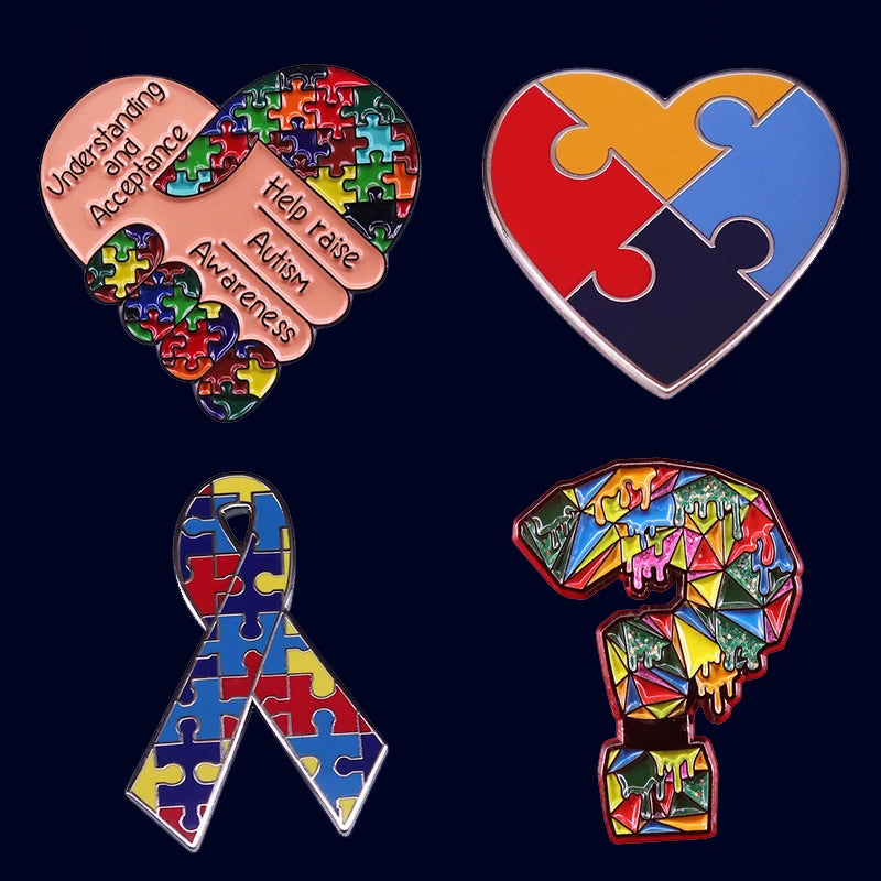 Autism Awareness Badge ASD Pin Rainbow Puzzle Ribbon Heart Brooch Support Gift