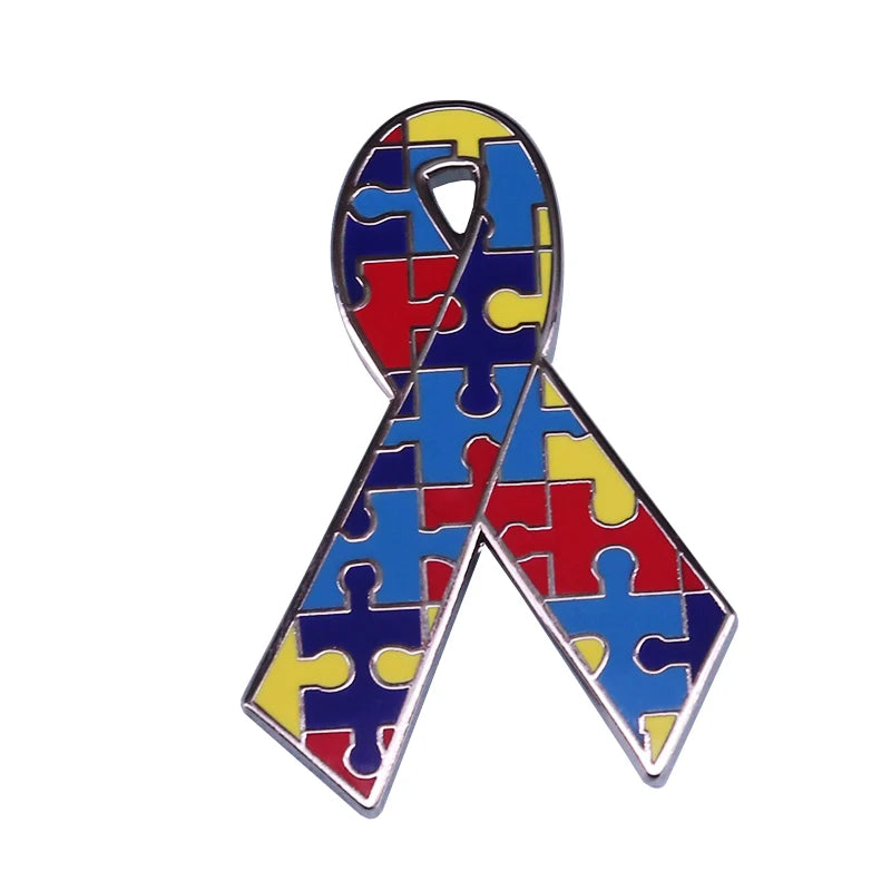 Autism Awareness Badge ASD Pin Rainbow Puzzle Ribbon Heart Brooch Support Gift