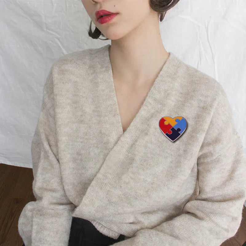 Autism Awareness Badge ASD Pin Rainbow Puzzle Ribbon Heart Brooch Support Gift