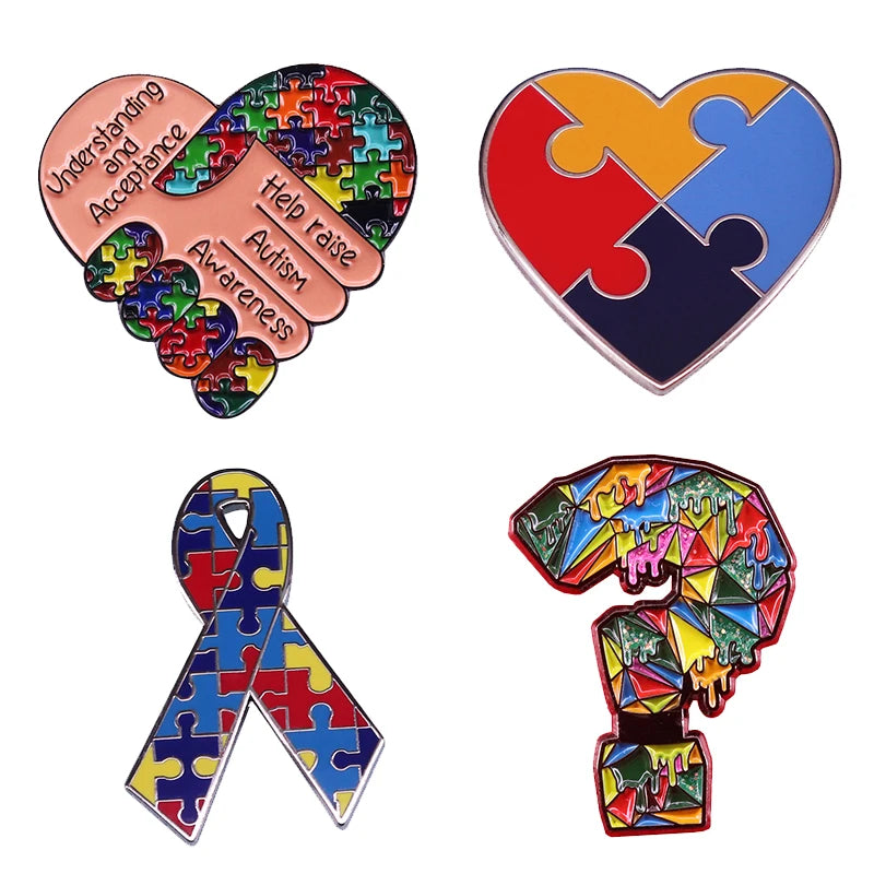 Autism Awareness Badge ASD Pin Rainbow Puzzle Ribbon Heart Brooch Support Gift