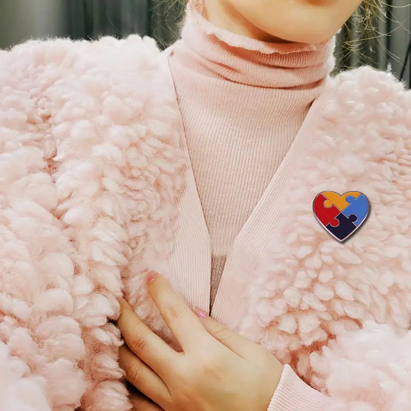 Autism Awareness Badge ASD Pin Rainbow Puzzle Ribbon Heart Brooch Support Gift
