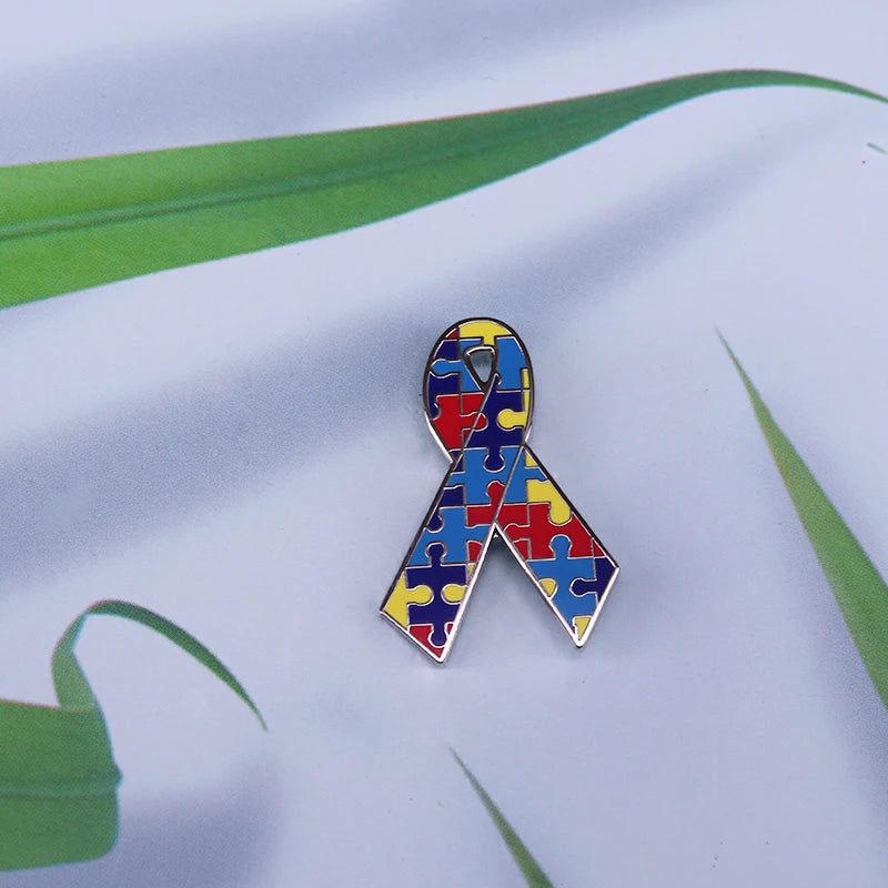Autism Awareness Badge ASD Pin Rainbow Puzzle Ribbon Heart Brooch Support Gift
