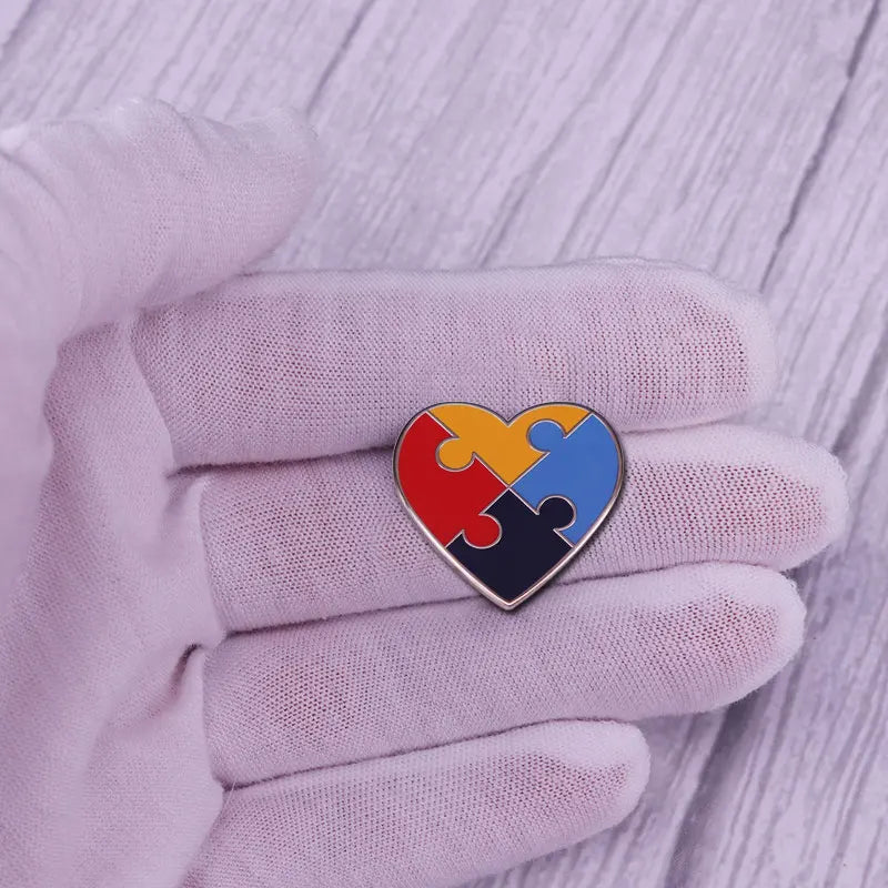 Autism Awareness Badge ASD Pin Rainbow Puzzle Ribbon Heart Brooch Support Gift