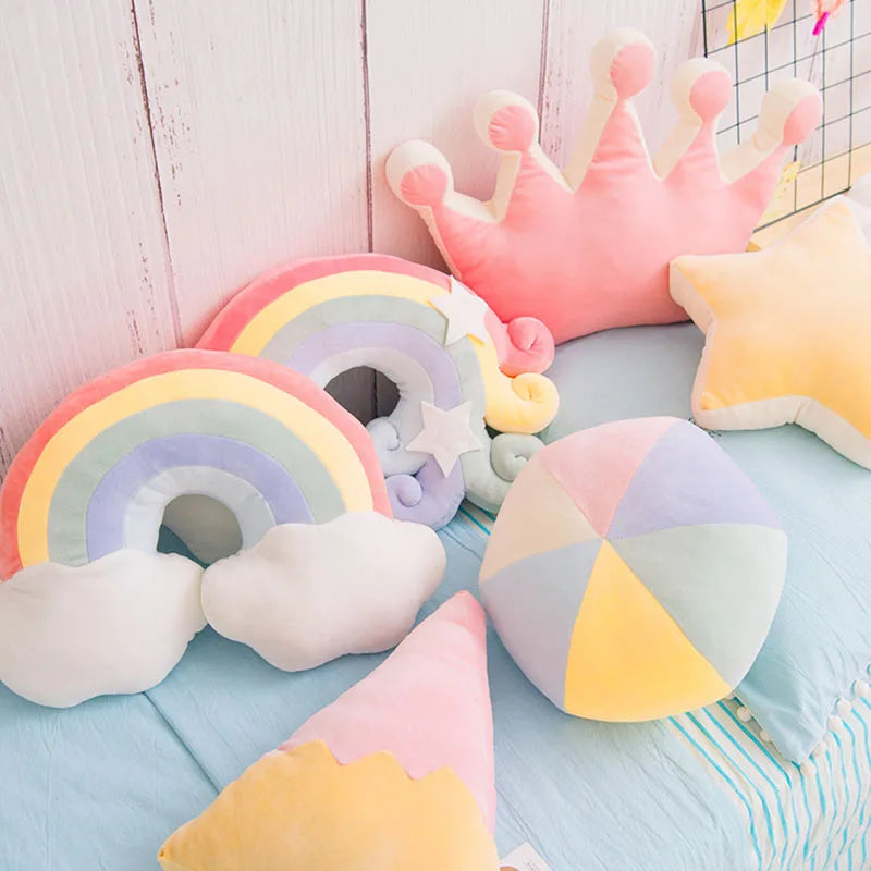 INS HOT Candy Color Cloud Star Moon Plush Pillow Colorful Rainbow Crown Pillow Cushion Sofa Home Decoration Throw Pillow Toy - élise & madelyn