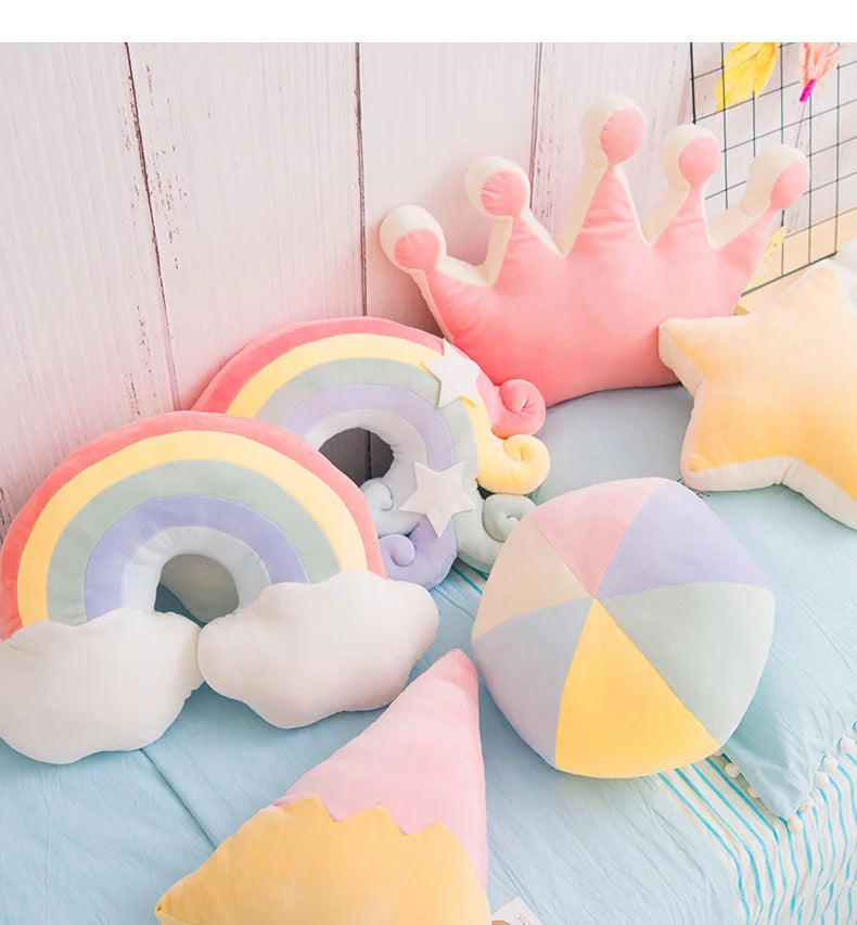 INS HOT Candy Color Cloud Star Moon Plush Pillow Colorful Rainbow Crown Pillow Cushion Sofa Home Decoration Throw Pillow Toy - élise & madelyn