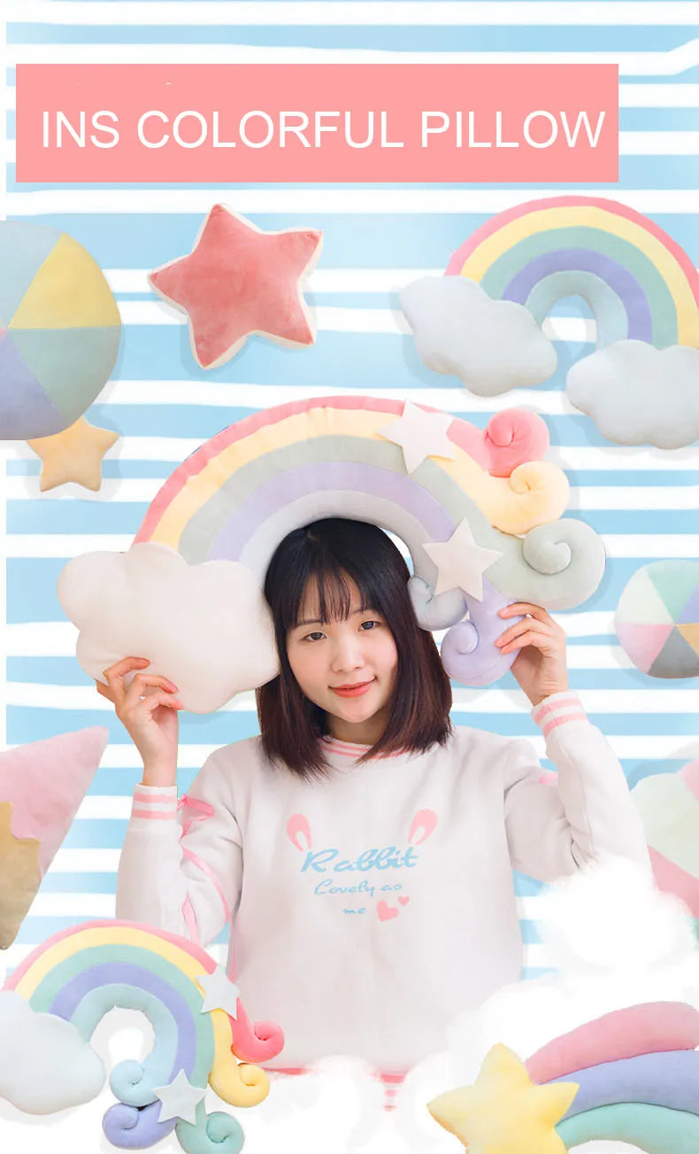 INS HOT Candy Color Cloud Star Moon Plush Pillow Colorful Rainbow Crown Pillow Cushion Sofa Home Decoration Throw Pillow Toy - élise & madelyn