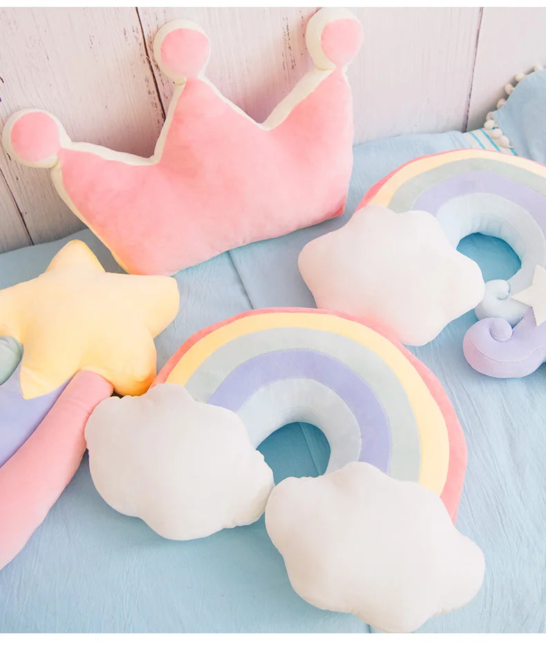 INS HOT Candy Color Cloud Star Moon Plush Pillow Colorful Rainbow Crown Pillow Cushion Sofa Home Decoration Throw Pillow Toy - élise & madelyn