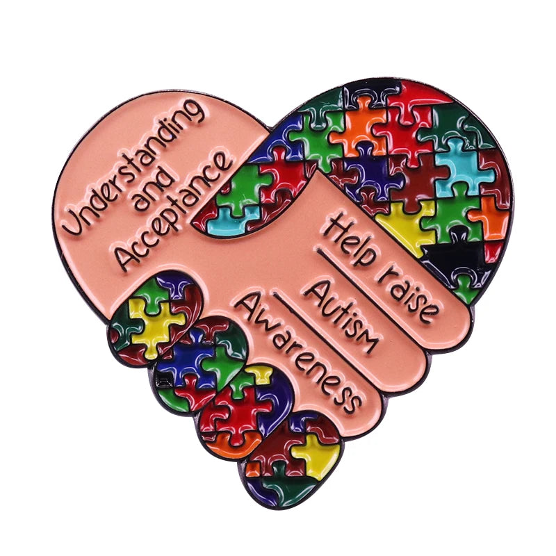 Autism Awareness Badge ASD Pin Rainbow Puzzle Ribbon Heart Brooch Support Gift