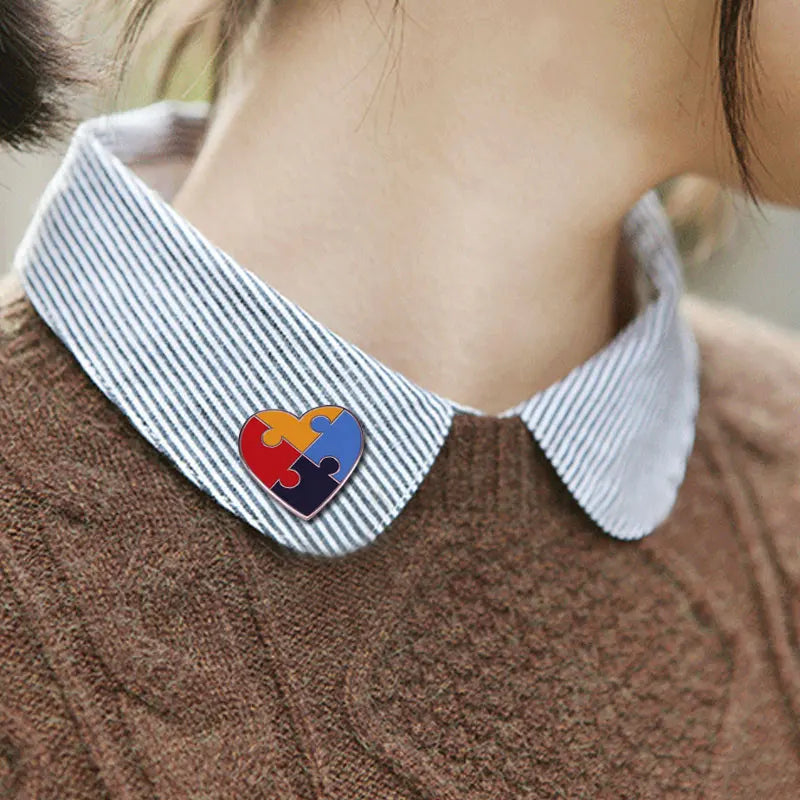 Autism Awareness Badge ASD Pin Rainbow Puzzle Ribbon Heart Brooch Support Gift
