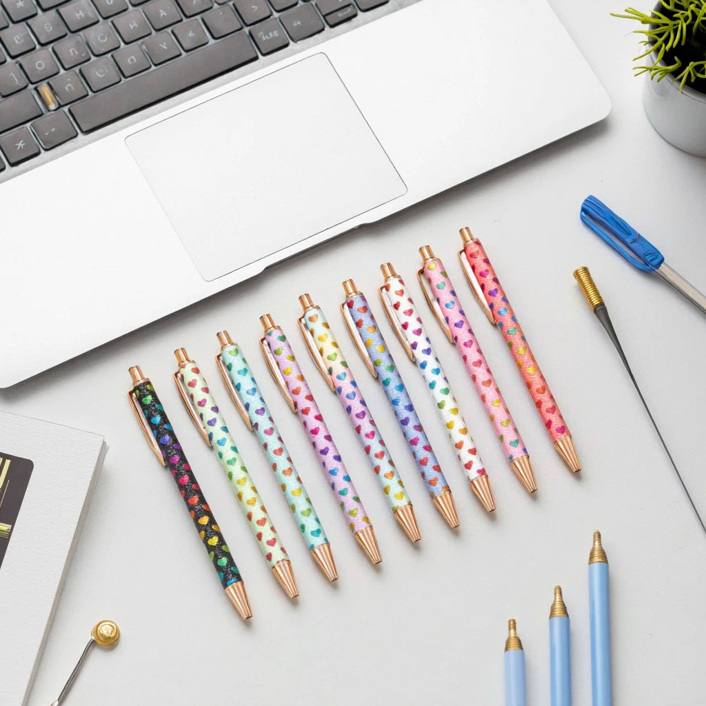 2025 NEW XS Fancy Glitter Medium Point 1.0 mm Ballpoint Pen Retractable Writing Pens with Metal Barrel Pretty Journaling Pens - élise & madelyn
