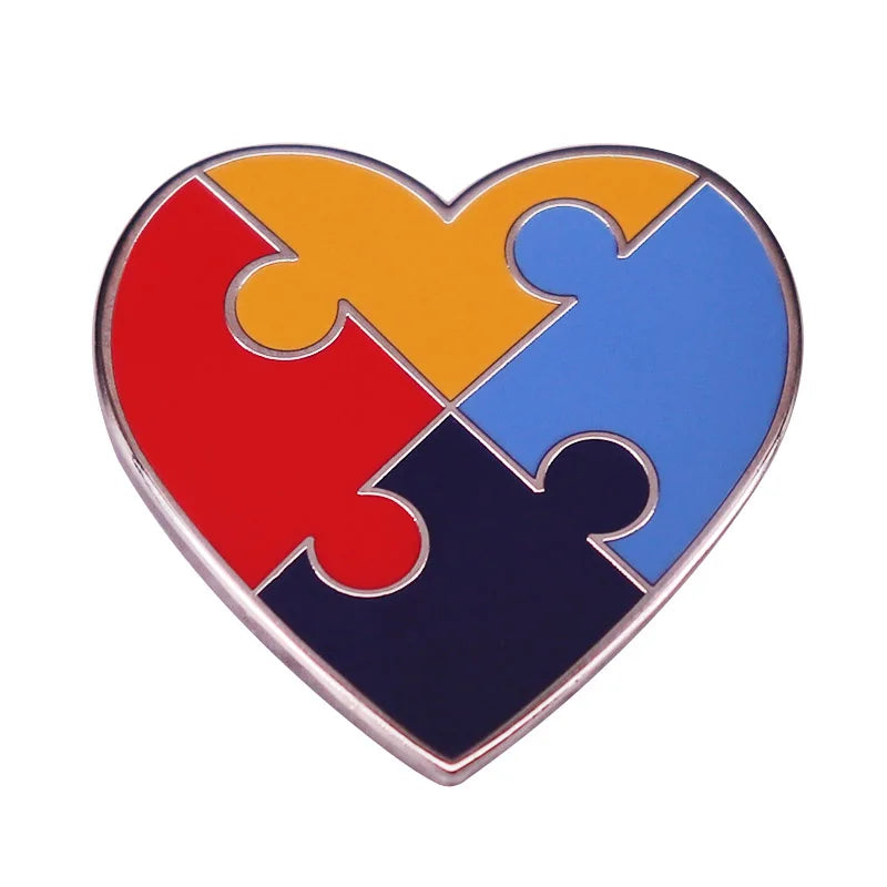 Autism Awareness Badge ASD Pin Rainbow Puzzle Ribbon Heart Brooch Support Gift
