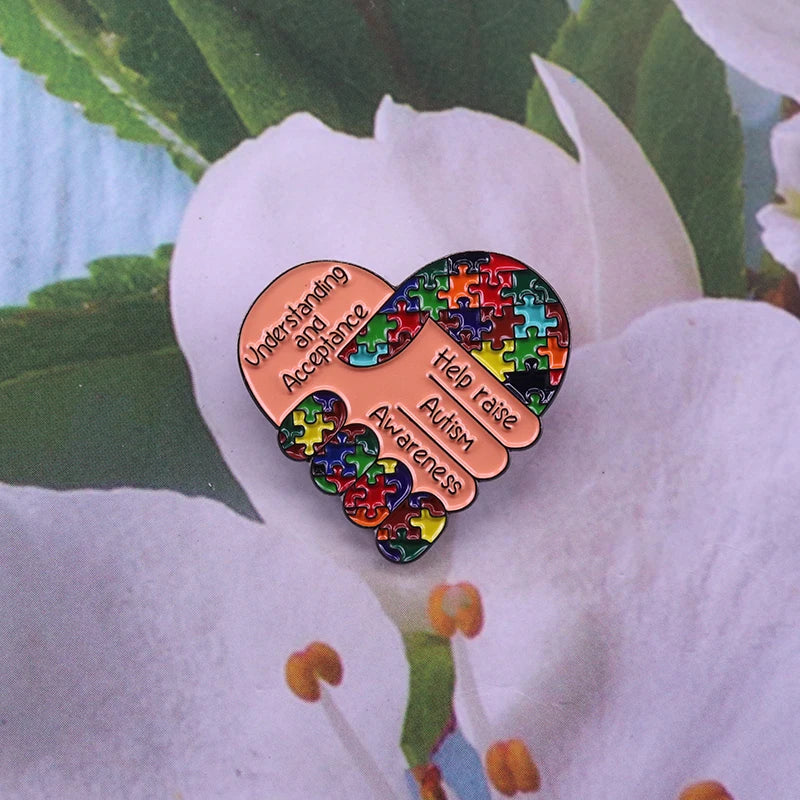 Autism Awareness Badge ASD Pin Rainbow Puzzle Ribbon Heart Brooch Support Gift
