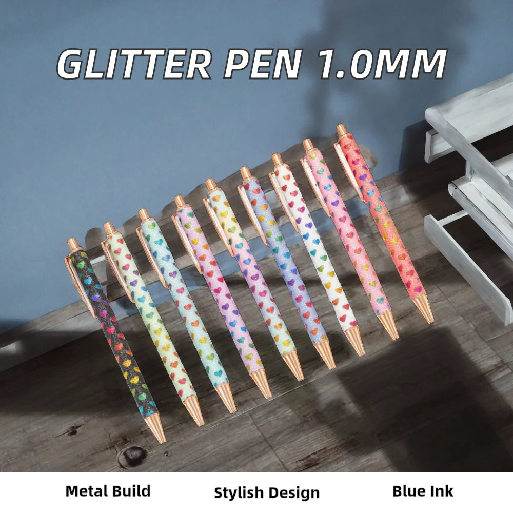 2025 NEW XS Fancy Glitter Medium Point 1.0 mm Ballpoint Pen Retractable Writing Pens with Metal Barrel Pretty Journaling Pens - élise & madelyn