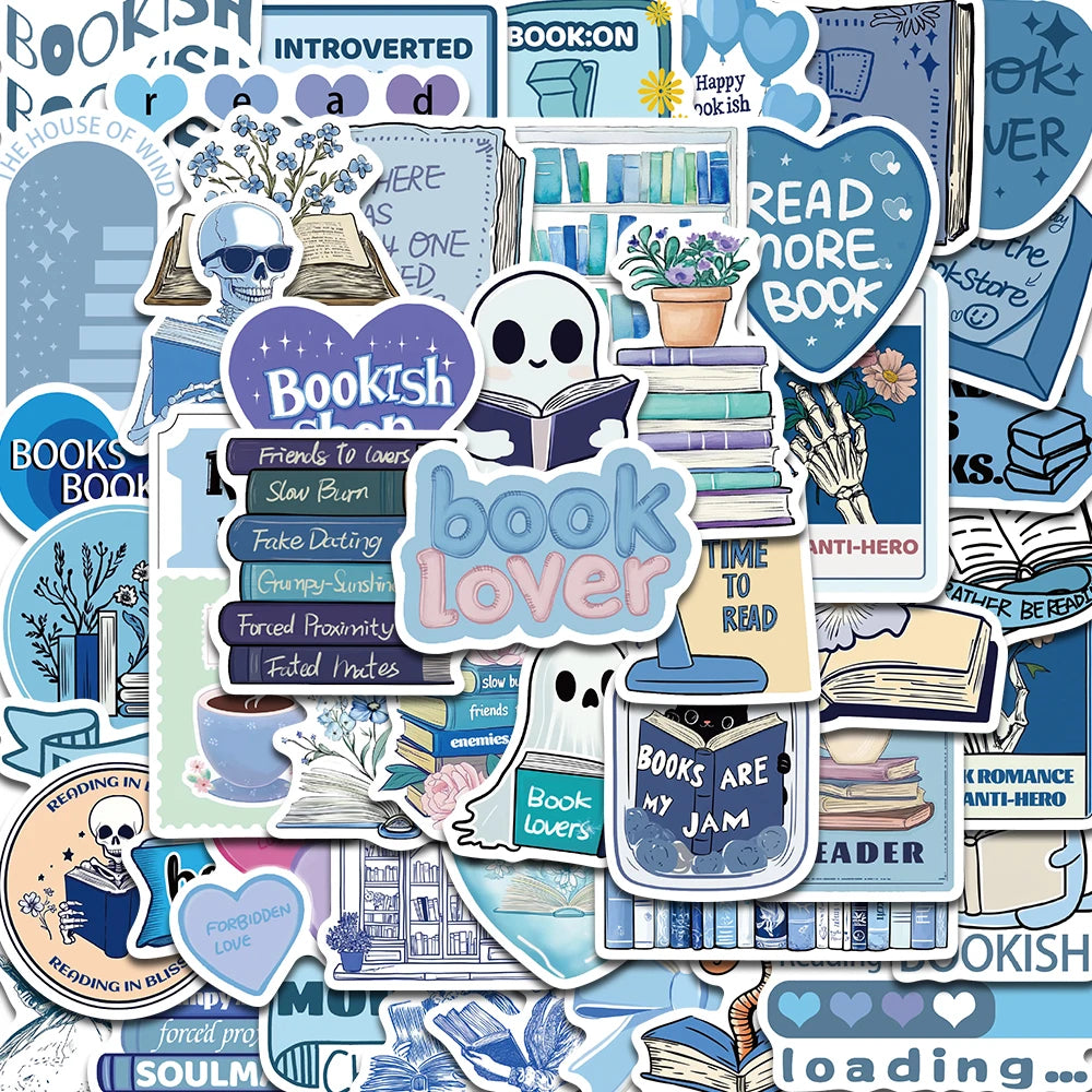 50PCS Blue Bookish Sticker Computer Graffiti DIY Case Desktop Phone Creative Art Picture Community DIY Decoration Stickers ﻿ - élise & madelyn