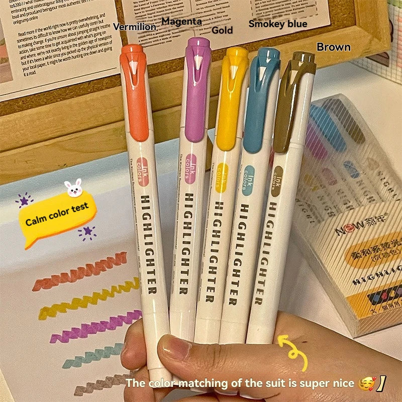 5/15PC Fluorescent Pen Set Student Marking Stroke Key Marking Pen High Beauty Color Handbook Pen Batch - élise & madelyn