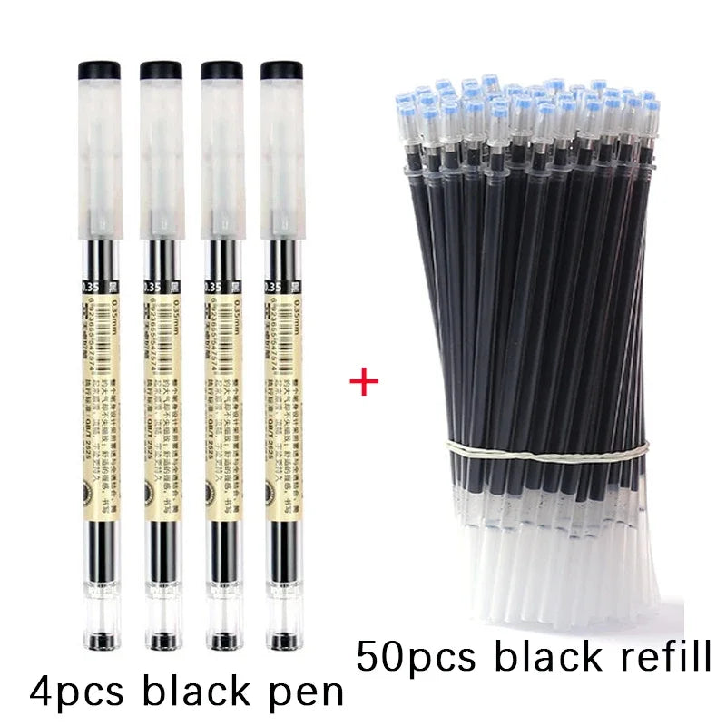 54Pcs/Set 0.35mm Gel Pens Office School Exam Sign Ballpoint Pen Blue Red Black Ink Replaceable Pen Refill Rods Kawaii Stationery - élise & madelyn