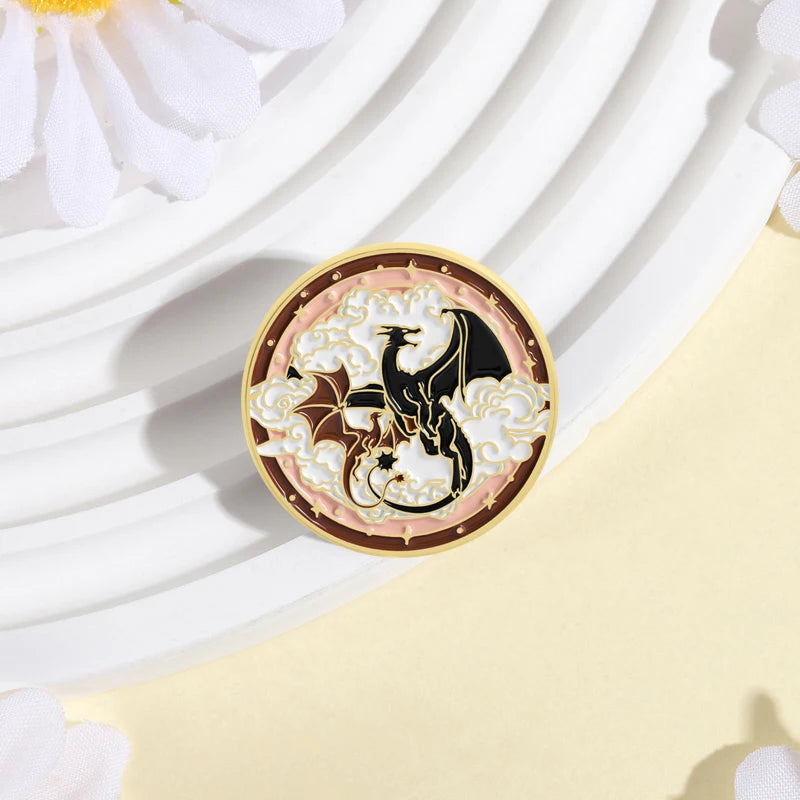 Black Dragon Book Enamel Pin – Fantasy Magic Reader Lapel Badge
