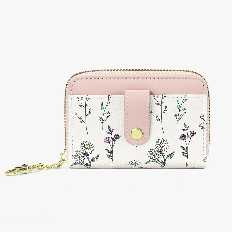 New Arrival Floral Zipper Mini Wallet Women's Compact Coin Purse Multi-Functional Storage Card Holder Fashionable PU Leather