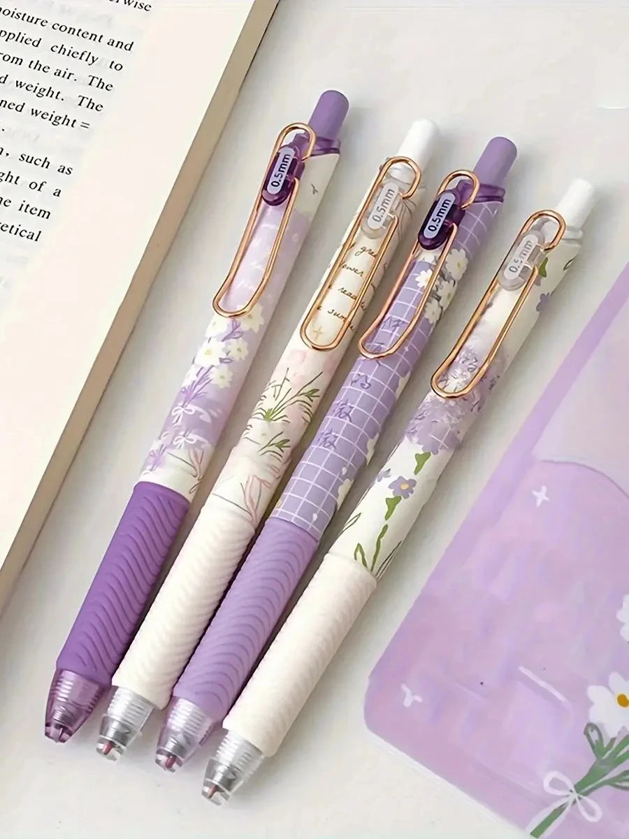 4pcs Cute Floral Retractable Gel Pen Set 0.5mm Fine Point Quick-Drying Black Ink Smooth Writing Pens for Office School Supplies - élise & madelyn