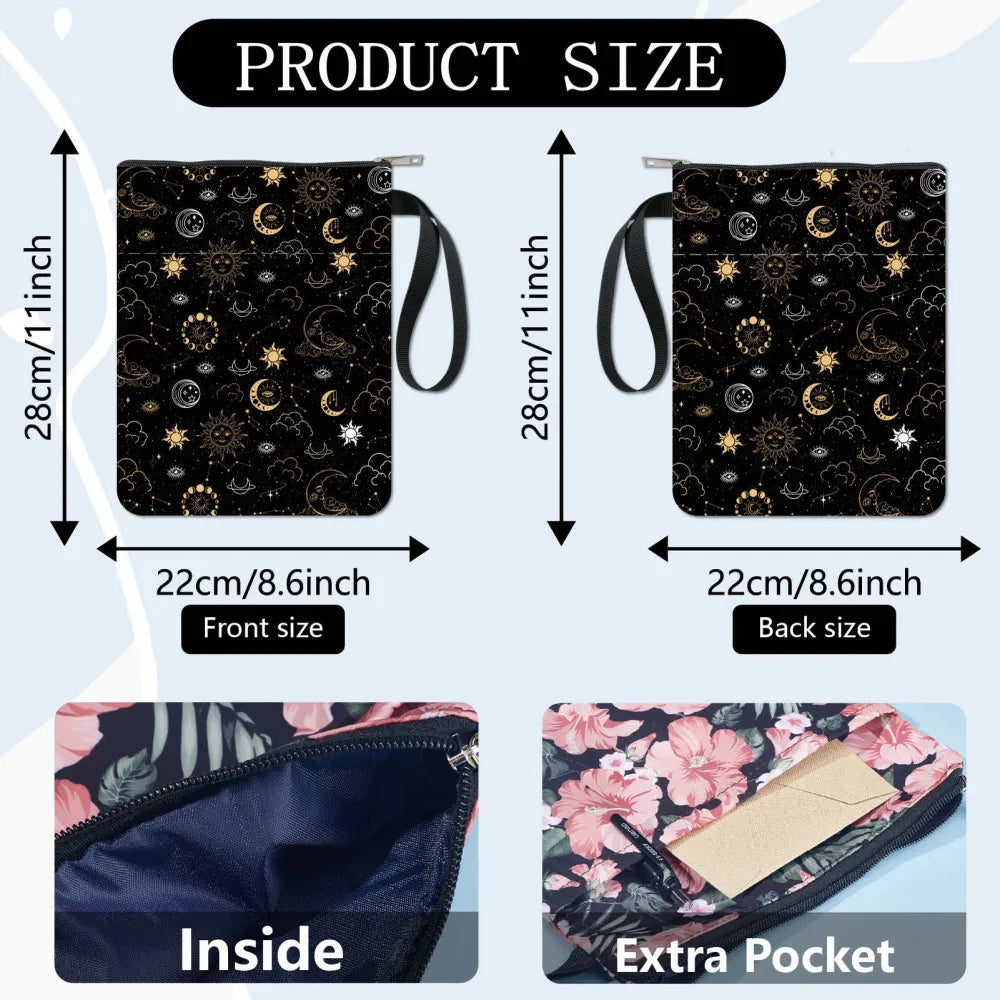 1pc Black Book Sleeves Flower Leaf Book Covers Book Protector for Paperbacks Washable Fabric Cloth Book Cover with Zipper - élise & madelyn