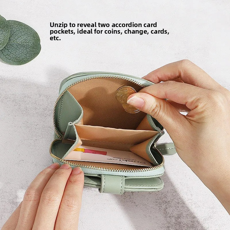 Fresh Floral Print Mini Wallet Short Zipper Design PU Leather Coin Purse Card Holder for Women Sweet Style Student Friendly