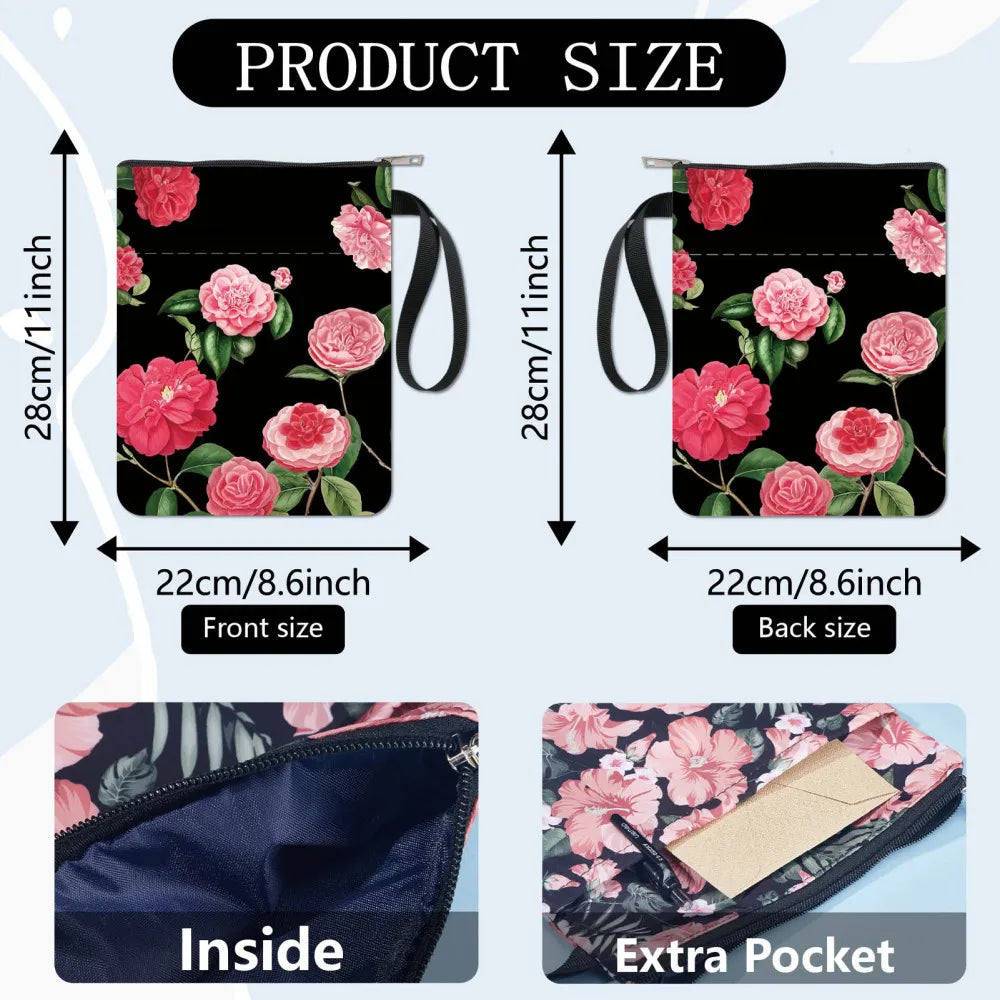 1pc Black Book Sleeves Flower Leaf Book Covers Book Protector for Paperbacks Washable Fabric Cloth Book Cover with Zipper - élise & madelyn