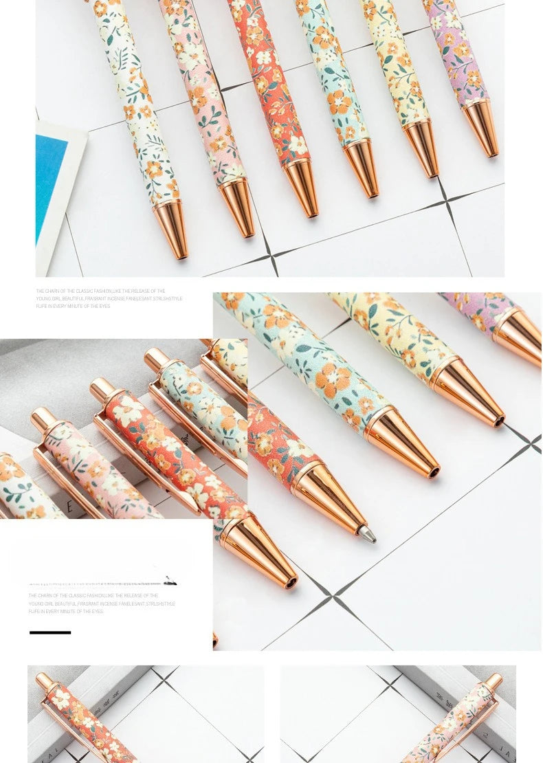 12pcs Floral Art Ballpoint Pens, 1.0mm Fashionable Retractable Ballpoint Pen Black Ballpoint Personalized Pens - élise & madelyn