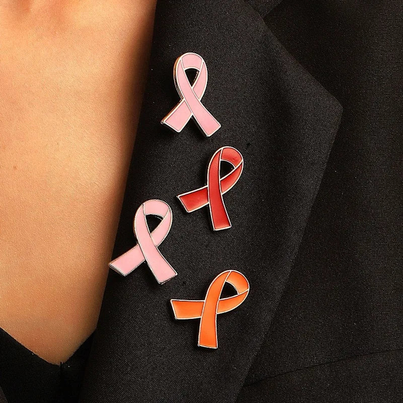 Red Awareness Ribbon Pins Love Care HIV AIDS Pink Ribbon Against Breast Cancer Lapel Badge Multi-coloured Dripping Oil Brooch