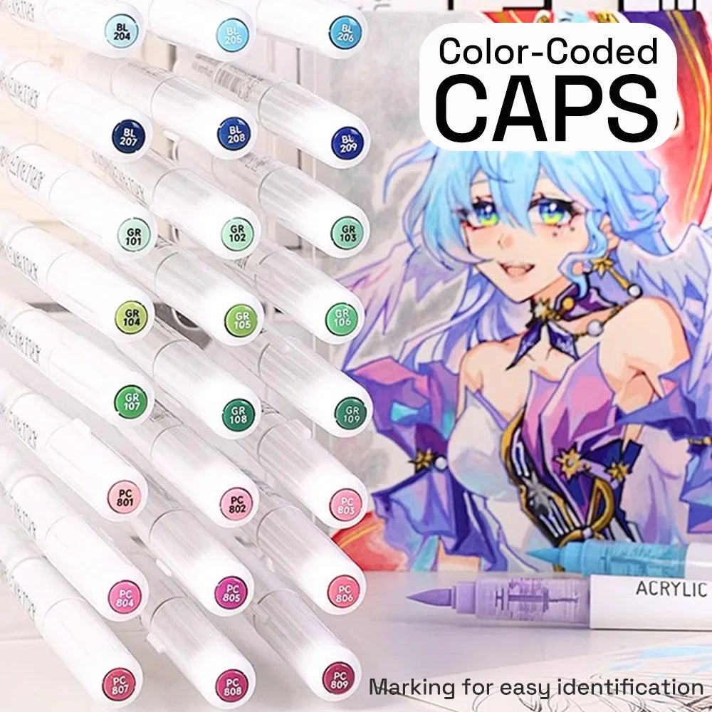 Automatic Ink Control Acrylic Paint Markers, 9 pcs Brush Tip Acrylic Paint Pens set with 7 professional color series - élise & madelyn