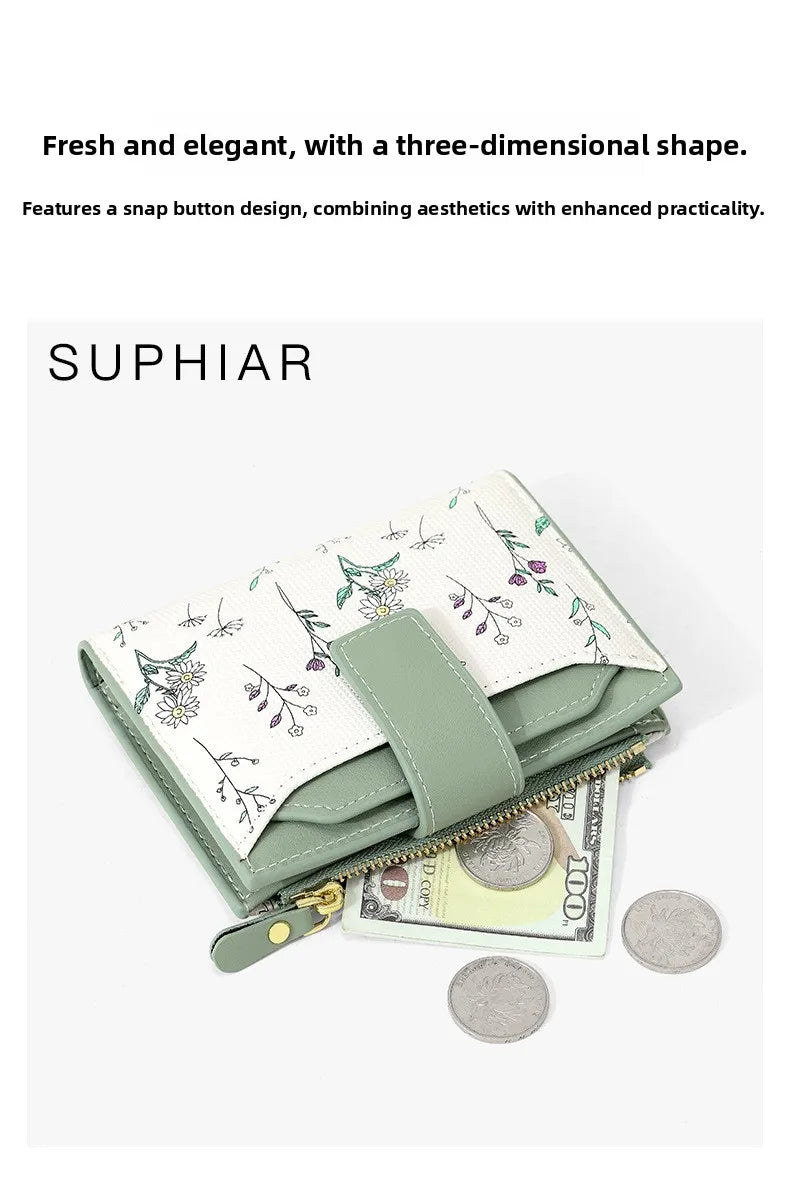 Fashionable Ladies PU Leather Wallet Integrated Short Style New Flower Pattern Breathable Ultra-light Wear-resistant Wallet