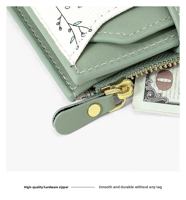 Fashionable Ladies PU Leather Wallet Integrated Short Style New Flower Pattern Breathable Ultra-light Wear-resistant Wallet