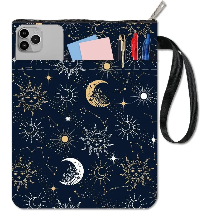 1 pc Sun Moon Star Book Sleeve with Zipper Galaxy Boho Book Protector Pouch for Paperback Black Space Waterproof Fabric - élise & madelyn