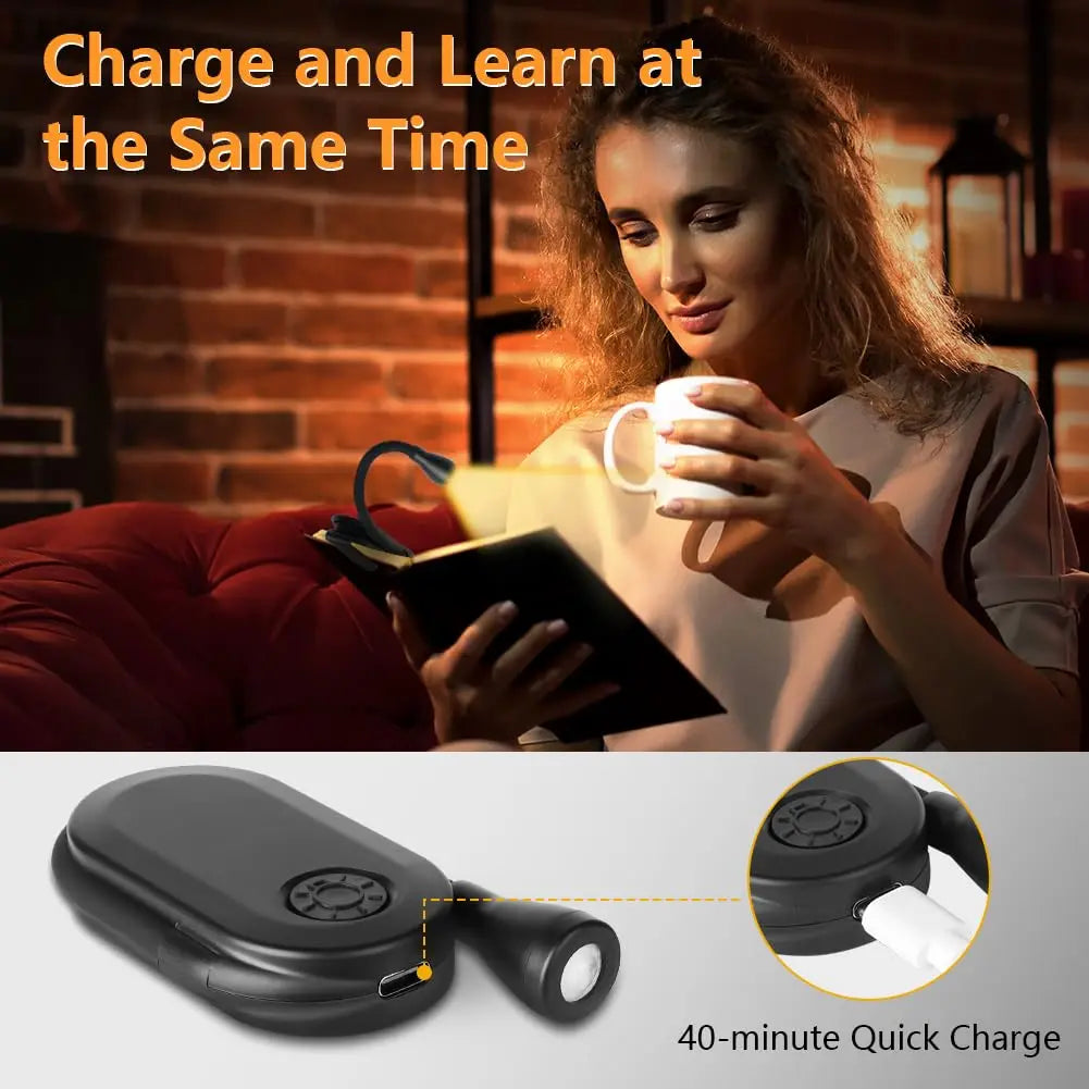 Portable Mini LED Book Light 3 Color Warm Cool White Rechargeable Clip 360° Flip Book Lamp for Travel Bedroom Reading Light - élise & madelyn