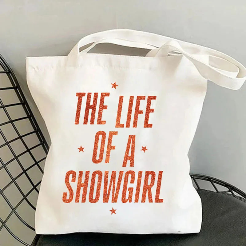Showgirl Aesthetic Canvas Tote Bag – Y2K Harajuku Style Shopping Bag – Trendy Women’s Reusable Shoulder Bag
