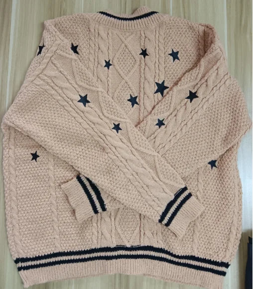 Fearless-Era Inspired Knitted Cardigan – Star Embroidered Cable Knit | Fan-Made Dupe - élise & madelyn