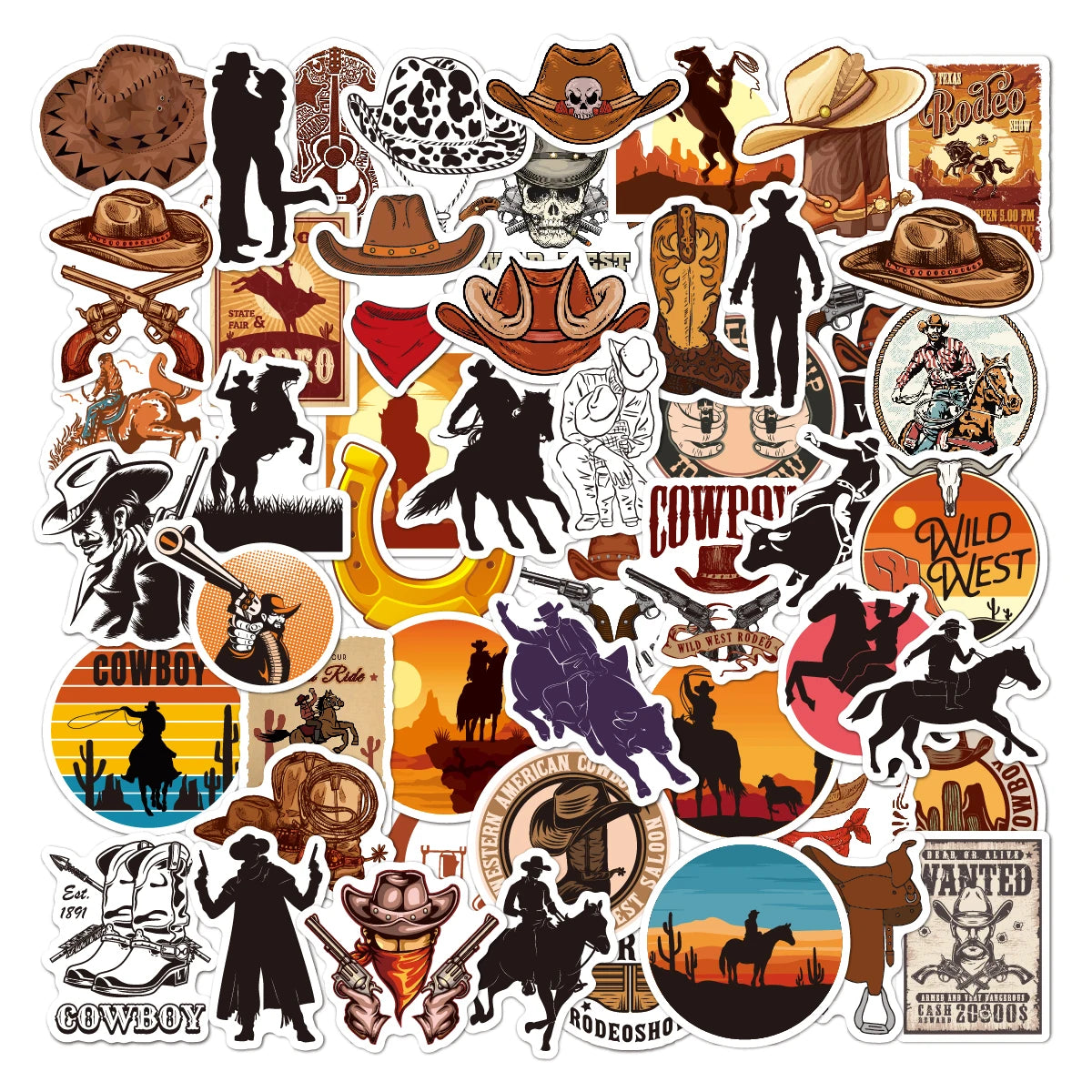 50 pcs Cowboy Style Sticker for DIY Luggage Laptop Phone Skateboard Motorcycle Bicycle Tablet Stickers Cool Sticker for Kids Toy - élise & madelyn