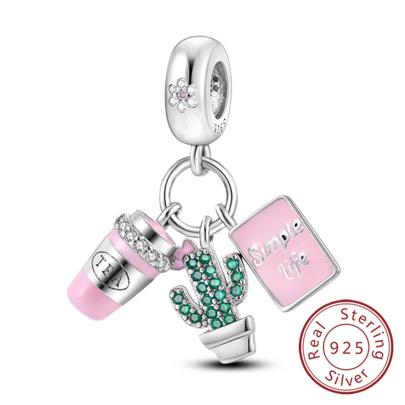 Fit Original 925 Sterling Silver Charms Beads Wine Glass Coffee Cup Charms Pendant For Women Bracelet Charms DIY Jewelry Gift - élise & madelyn