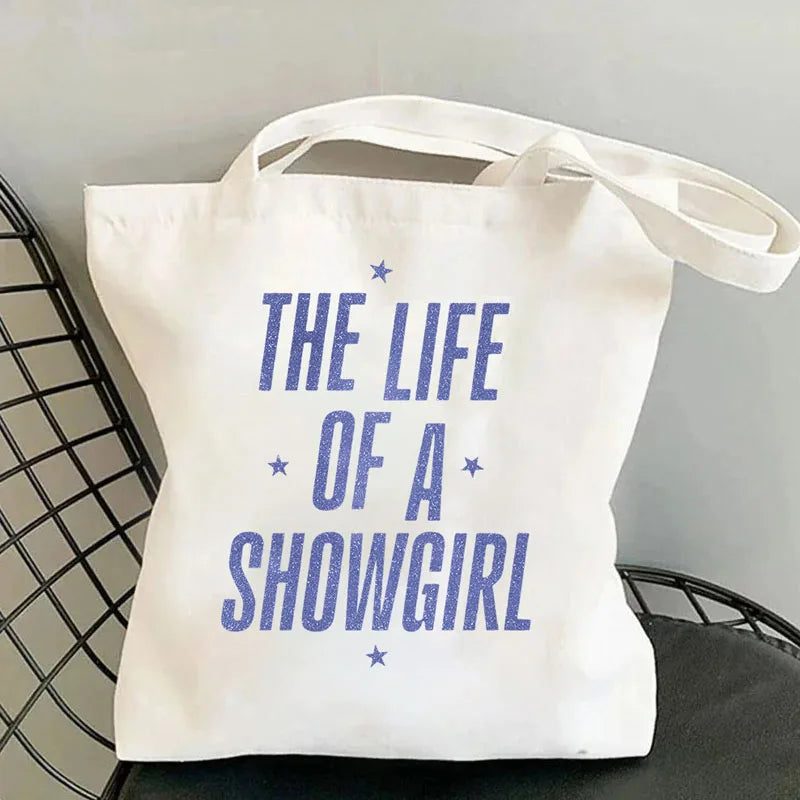 Showgirl Aesthetic Canvas Tote Bag – Y2K Harajuku Style Shopping Bag – Trendy Women’s Reusable Shoulder Bag