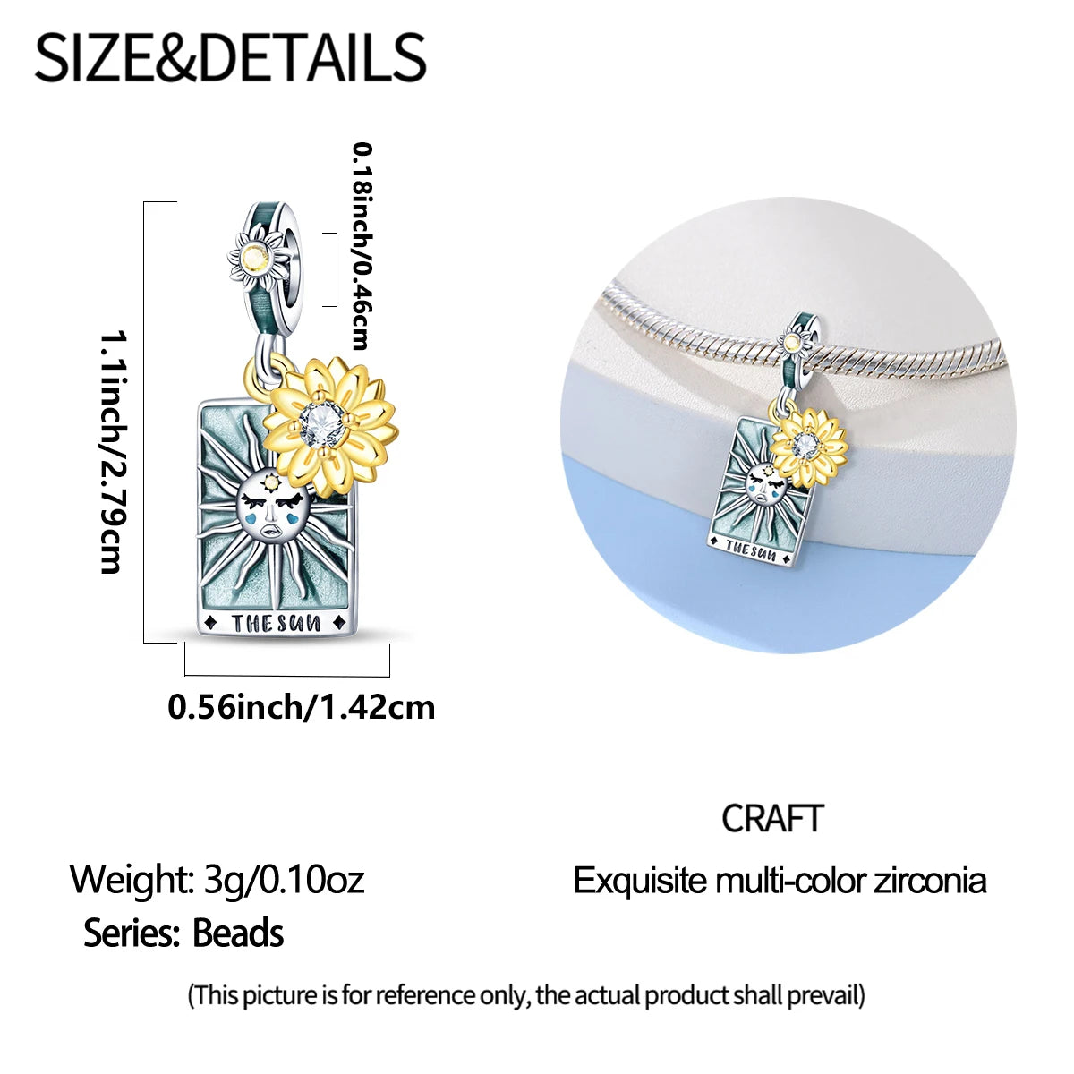 Silver 925 Original Charms Tarot Card Sun Love Fit Bracelet Making For Woman Jewelry - élise & madelyn