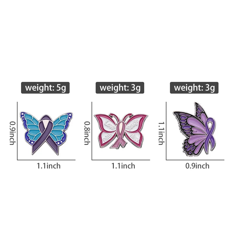 Pink Butterfly Enamel Awareness Pin – Breast Cancer & Purple Awareness Month Symbol Brooch