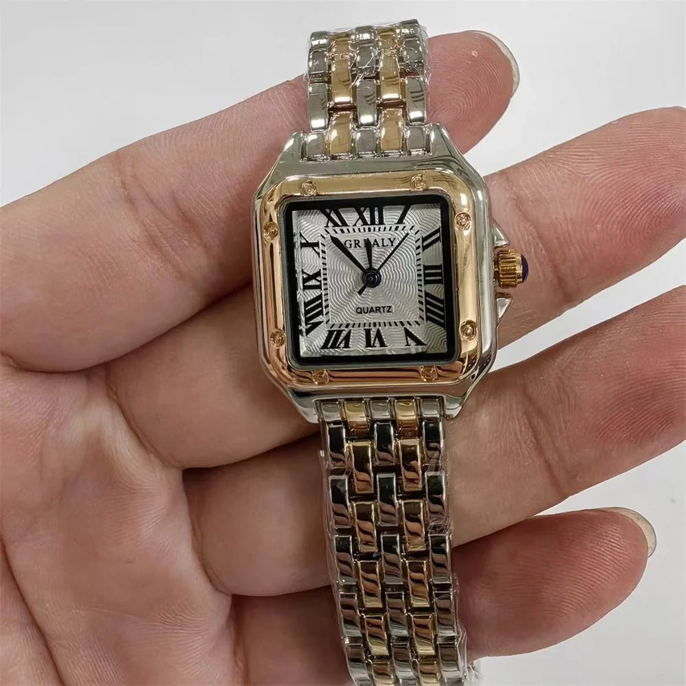 Gold Square-Link Bracelet Watch • Vintage Roman Dial • Luxury-Inspired Women’s Quartz Watch - élise & madelyn