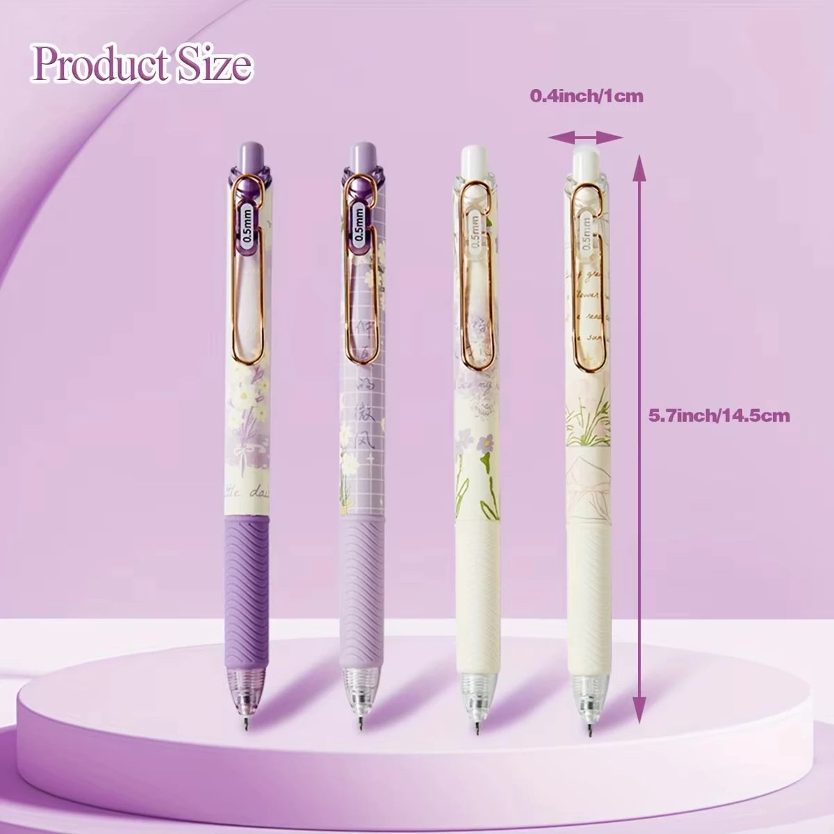 4pcs Cute Floral Retractable Gel Pen Set 0.5mm Fine Point Quick-Drying Black Ink Smooth Writing Pens for Office School Supplies - élise & madelyn