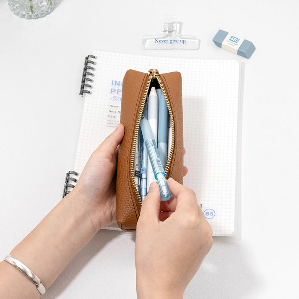 Large Capacity Pen Bag PU Leather Pen Case Korean Stationery Holder Storage Box Zipper Pencil Pouch Student School Supplies - élise & madelyn